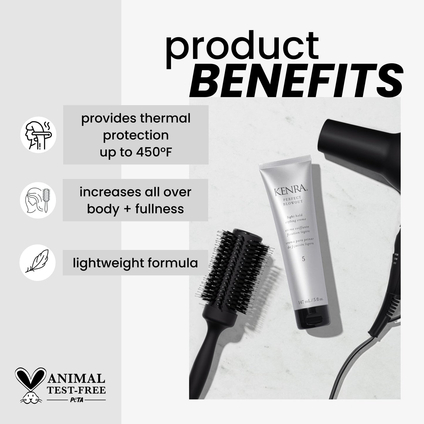 Kenra Perfect Blowout 5 | Light Hold Styling Crème | Provides Thermal Protection | Increases All Over Body & Fullness | Lightweight Formula | All Hair Types