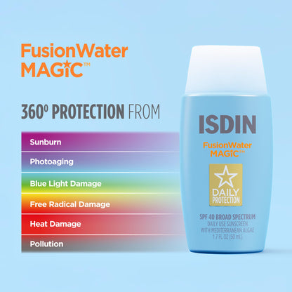 ISDIN Fusion Water MAGIC, Ultralight Broad Spectrum SPF 40 Sunscreen with Hyaluronic Acid and Vitamin E, 50ml
