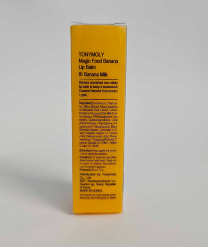 TONYMOLY Magic Food Banana Mini Lip Balm, Hydrating & Moisturizing Korean Lip Care with Shea Butter & Vitamin E, Travel Size, Fruit-Infused Lip Treatment