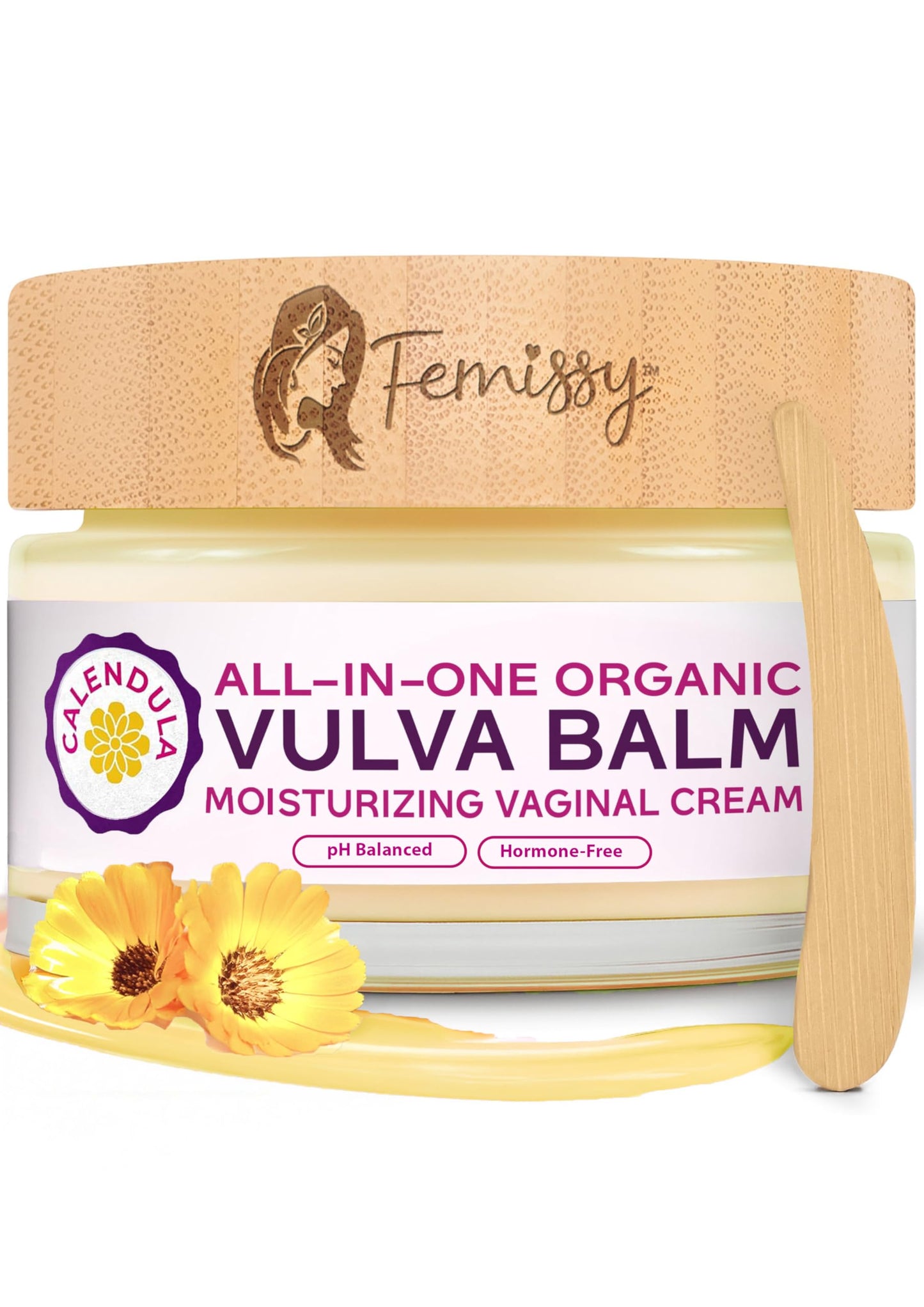 Vulva Balm (Calendula w/o Mint, 2oz) – All-in-One Organic Vaginal Moisturizer Cream with 11 Botanicals – Menopause & Incontinence Care Cream for Intimate Skin – Soothes Redness, Dryness & Irritation