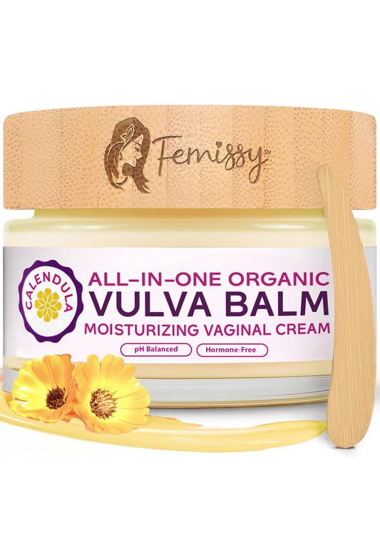 Vulva Balm (Calendula w/o Mint, 2oz) – All-in-One Organic Vaginal Moisturizer Cream with 11 Botanicals – Menopause & Incontinence Care Cream for Intimate Skin – Soothes Redness, Dryness & Irritation