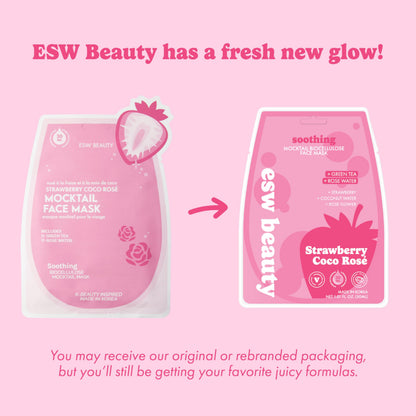 ESW Beauty Strawberry Coco Rosé Soothing Face Mask - Hydrating, Calming, Vegan Face Mask with Coconut Water, Green Tea, & Strawberry Extract for Sensitive Skin