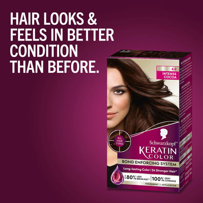 Schwarzkopf Keratin Permanent Hair Dye Cream, 4.6 Intense Cocoa, Professional Quality Color for Up to 100% Gray Coverage, Bond Enforcing System