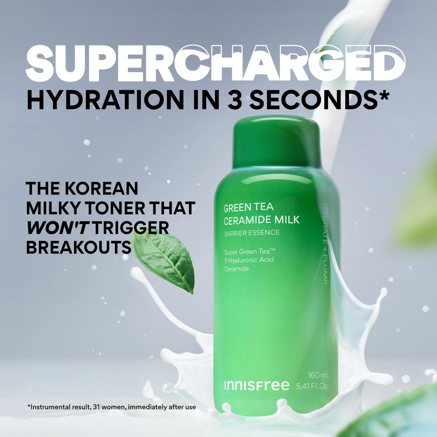 innisfree Green Tea Ceramide Milk, Hydrating & Lightweight Milky Toner for All Skin Types including Acne-Prone and Sensitive Skin, Available in Gift Set