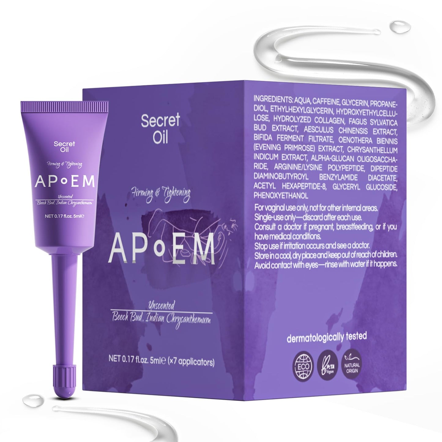 APoEM Feminine Firming Care Gel for Women | 1 Box x 7pcs | Botanical Hydration & pH-Balancing Formula | Intimate Moisturizing Support for Dryness | Single-Use Pre-Filled Tubes