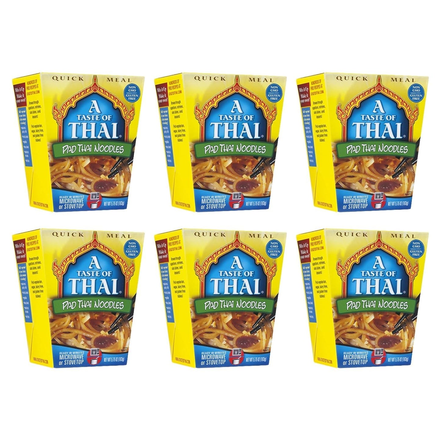 A Taste of Thai Pad Thai Noodles |Heat & Eat Instant Noodle | Flavored with Authentic Thai Sauce - Non-GMO, Gluten Free, Trans Fat Free- Perfect Side for Chicken, Fish & Meat Entrees| 6 Pack (5.75oz)