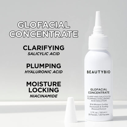 BeautyBio GLOfacial Hydro-Infusion Deep Pore Cleansing + Blue LED Clarifying Set: Tool + Concentrate