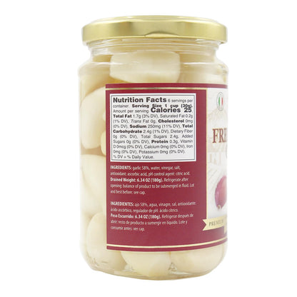 Flora Foods Italian Whole Garlic Cloves in Water Brine – Peeled & Ready to Eat – 10 oz Jar – Imported from Italy
