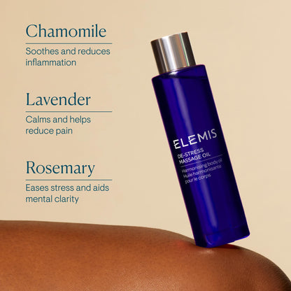 ELEMIS De-Stress Massage Oil | Harmonizing Oil Deeply Nourishes, Relaxes, and Calms the Body and Mind with a Blend of Essential Oils, 3.3 Fl Oz