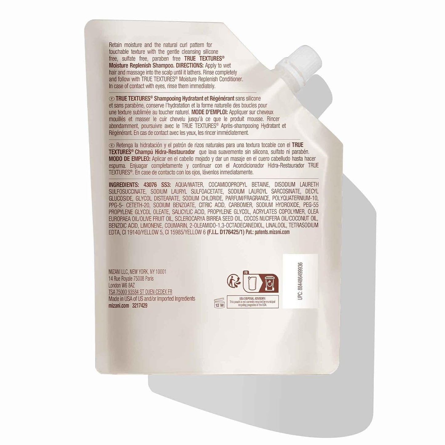 MIZANI True Textures Moisture Replenish Shampoo For Curly Hair - Smooths & Hydrates With Coconut Oil, Sulfate & Paraben-Free