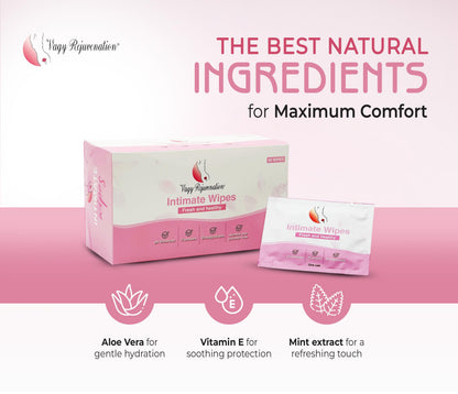 Vagy Rejuvenation Intimate Feminine Wipes – Hypoallergenic Wipes for Women with Aloe & Vitamin E – pH-Balanced, Biodegradable, Travel-Friendly – Feminine Hygiene Post-Workout & Daily Use (30 Count)