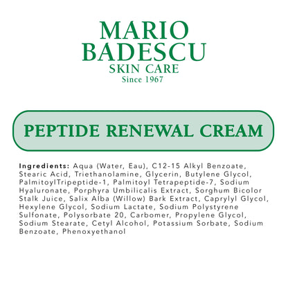 Mario Badescu Peptide Renewal Cream for Combination, Dry and Sensitive Skin | Anti-aging Face Cream Formulated with Palmitoyl Tripeptide-1 & Sodium Hyaluronate | 1 Ounce