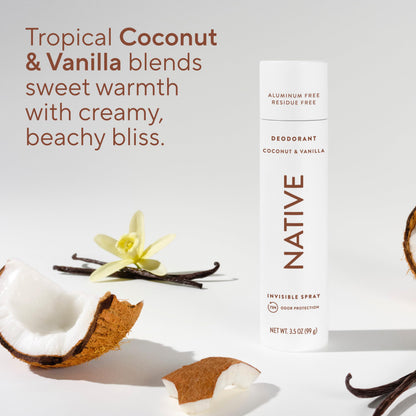Native Deodorant & Body Spray, Coconut & Vanilla, 72-Hour Odor Protection for Underarms & Body, Aluminum Free, Dries Instantly, 3.5 oz