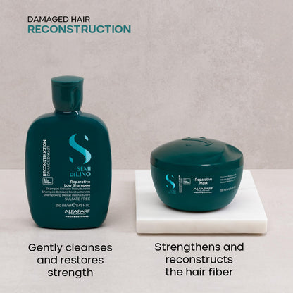 Alfaparf Milano Semi di Lino Reconstruction Reparative Shampoo and Mask Set - Sulfate Free Shampoo and Hair Mask for Damaged Hair - Repairs, Reconstructs, Strengthens - Adds Shine and Softness