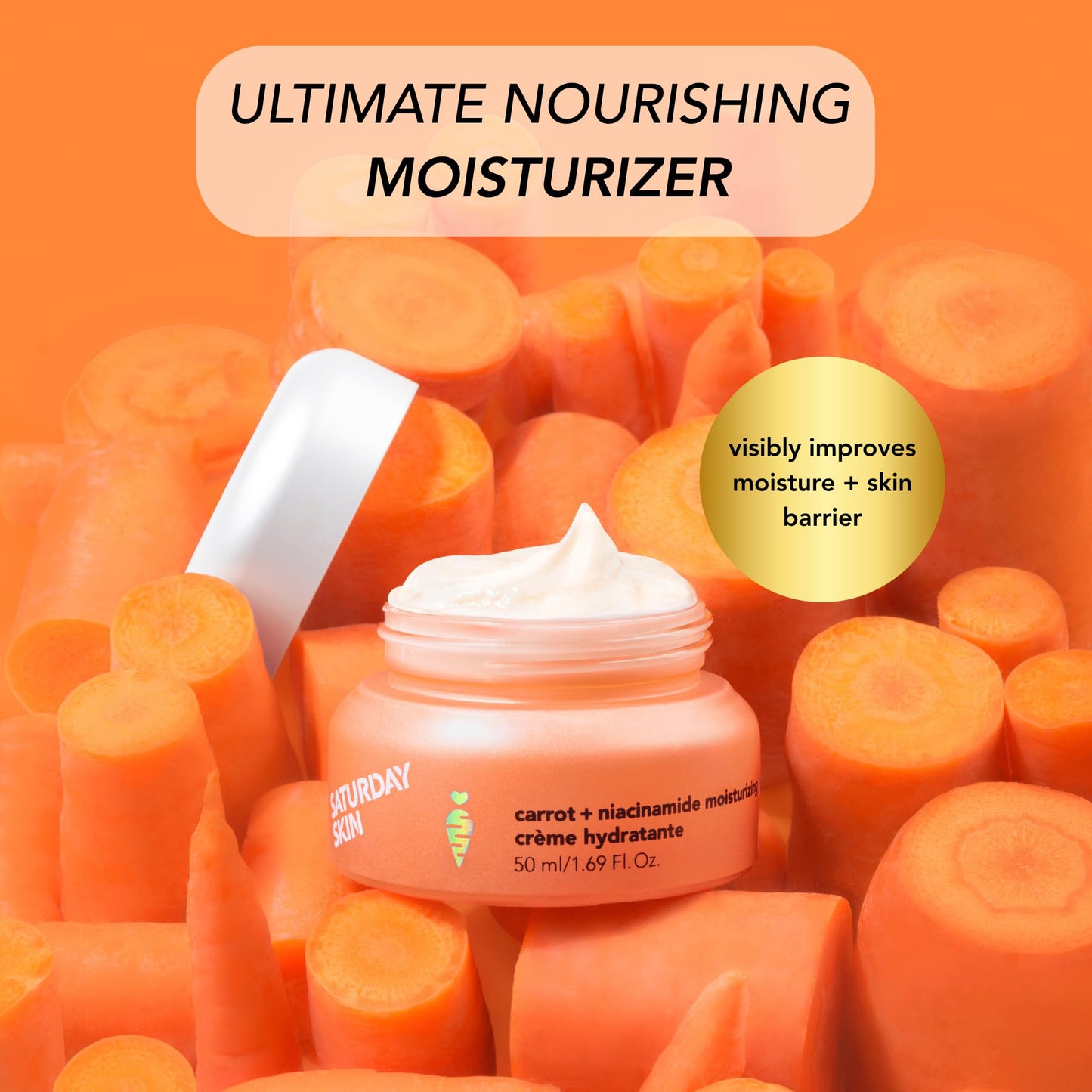 Saturday Skin Face Moisturizing Cream with Carrot, Niacinamide, Ceramides & Centella Asiatica, Peptide, Paraben-Free, Sulfates-Free, Fragrance-Free, Anti Wrinkle Facial Cream(1.61 Ounce)