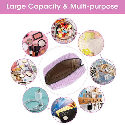Feminine Menstrual Care Bags for Teen Girls, Mini Corduroy Period Bag for Storing Sanitary Napkins Portable Makeup Pouch with Zipper Cosmetic Bag Tampon Pad Holder for Women Travel Purse (Purple)