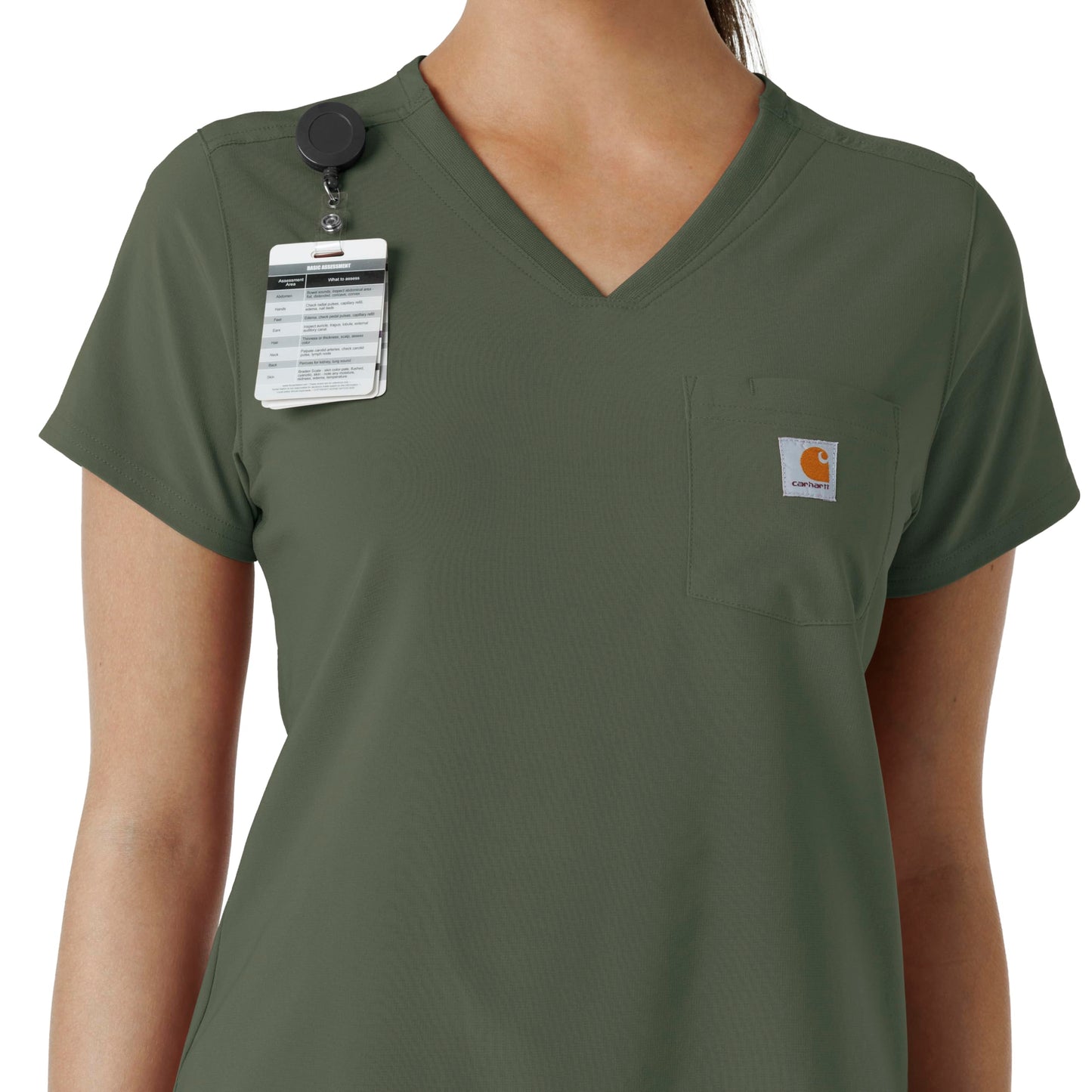 Carhartt Scrubs for Women Force Cross-Flex Tuck-in V-Neck Tops with 1 Pocket Olive