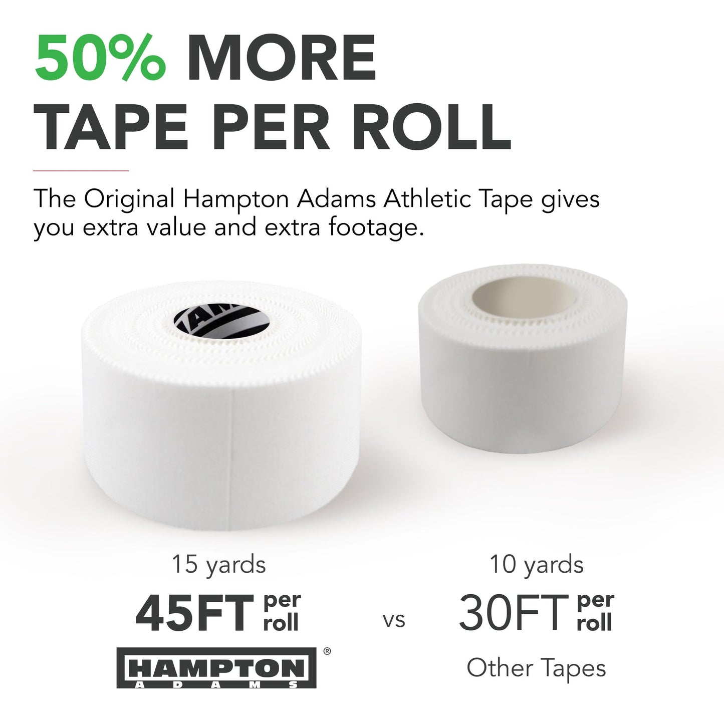 Hampton Adams | As Seen on Shark Tank | Original Bulk Athletic Tape (32-Pack) | 45 ft Rolls | NO Sticky Residue & Easy to Tear | Perfect for Sports Athletes, Trainers & First Aid Injury Wrap