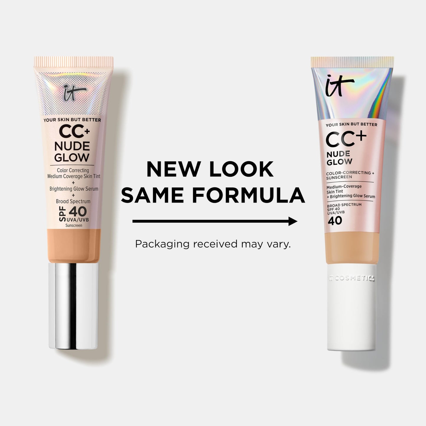 IT Cosmetics CC+ Nude Glow - Medium Coverage Foundation with SPF 40 & Brightening Glow Serum, Lightweight Skin Tint, 2% Niacinamide + Hyaluronic Acid, Up to 24H Hydration, Normal/Dry Skin - 1.08 fl oz