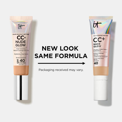 IT Cosmetics CC+ Nude Glow - Medium Coverage Foundation with SPF 40 & Brightening Glow Serum, Lightweight Skin Tint, 2% Niacinamide + Hyaluronic Acid, Up to 24H Hydration, Normal/Dry Skin - 1.08 fl oz