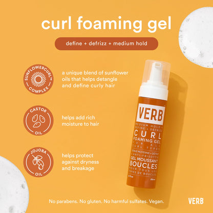 VERB Curl Foaming Gel – Frizz Control Foaming Gel - For Waves, Curls and Coils - Defines + Enhances for Medium Hold – Vegan, No Parabens or Harmful Sulfates