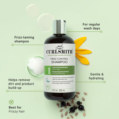 CURLSMITH Frizz Control Shampoo - Frizz-Fighting Shampoo for Curls, Removes Build-Up, For All Curl Types, Vegan & Cruelty Free