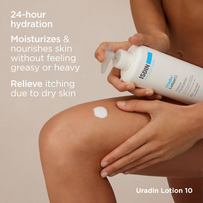 ISDIN Body Lotion Uradin 10, 24-Hour Intense Hydration, Non-Greasy, Fast-Absorbing Moisturizer for Dry or Very Dry Skin, Helps Relieve Itching Due to Dryness, 13.5 Fl. Oz.