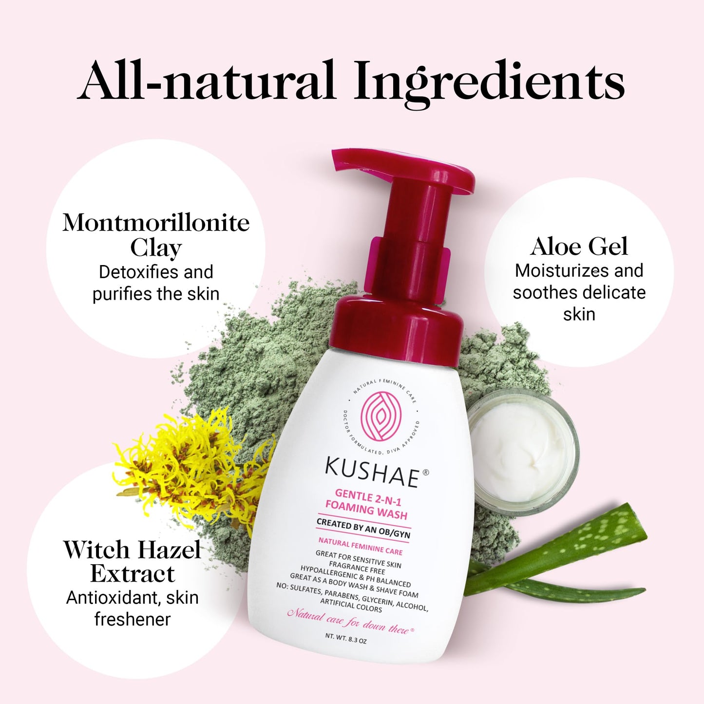 Kushae Feminine Hygiene Care Bundle - 2-in-1 Gentle Foaming Wash to Balance pH & Maintain Freshness - Feminine Deodorant Stick for Odor Protection - OB/GYN Made, All-Natural, Made in USA