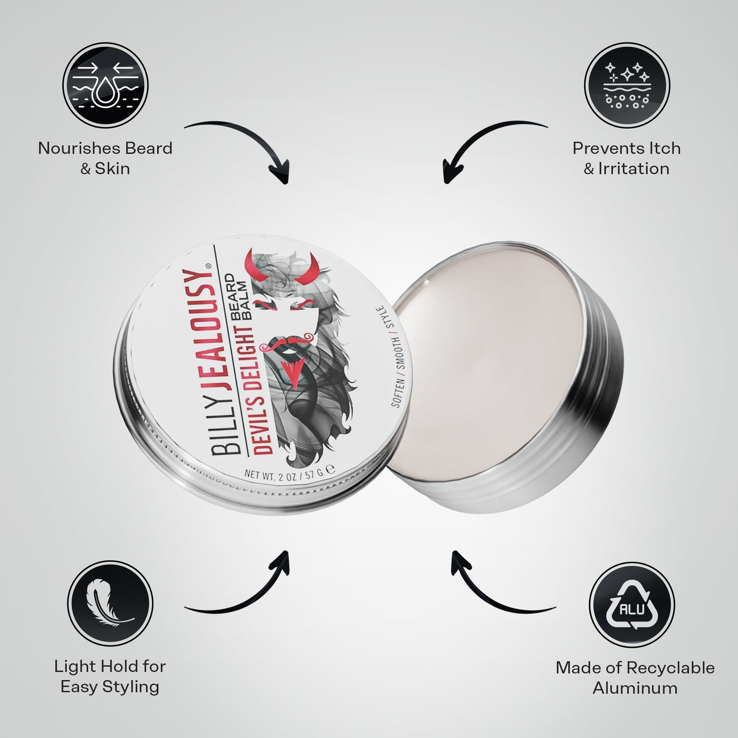 Billy Jealousy Beard Balm with Light Hold & Low Shine, Everyday Beard Styling Balm Loaded With Coconut, Shea & Sunflower Oils For Smooth & Nourished Facial Hair & Skin