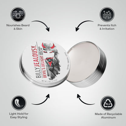 Billy Jealousy Beard Balm with Light Hold & Low Shine, Everyday Beard Styling Balm Loaded With Coconut, Shea & Sunflower Oils For Smooth & Nourished Facial Hair & Skin