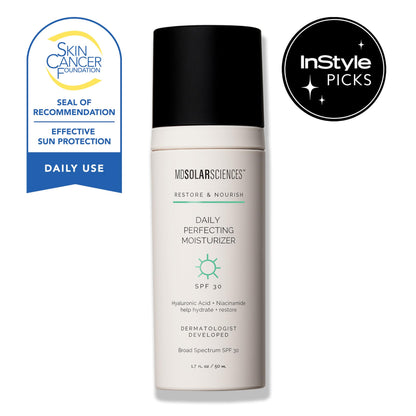 MDSolarSciences Daily Perfecting Moisturizer SPF 30, 2-in-1 Face Moisturizer and Sunscreen Hydrates and Perfects Skin with Hyaluronic Acid, Broad Spectrum Protection, 1.7 Oz