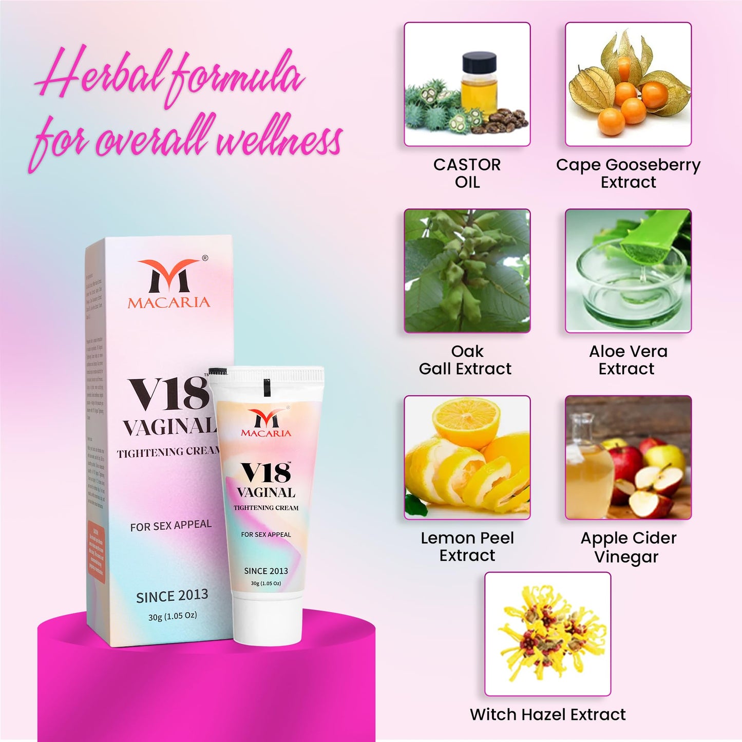 MACARIA V18 virgin again vaginal yoni Pussy tightening Shrink Cream Gel smell & taste for Girls
