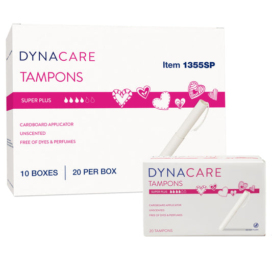 Dynarex Super Plus Tampons – Bulk Feminine Hygiene Product with Cardboard Applicator – 8 Hour Protection – 10 Boxes of 200 Total Tampons