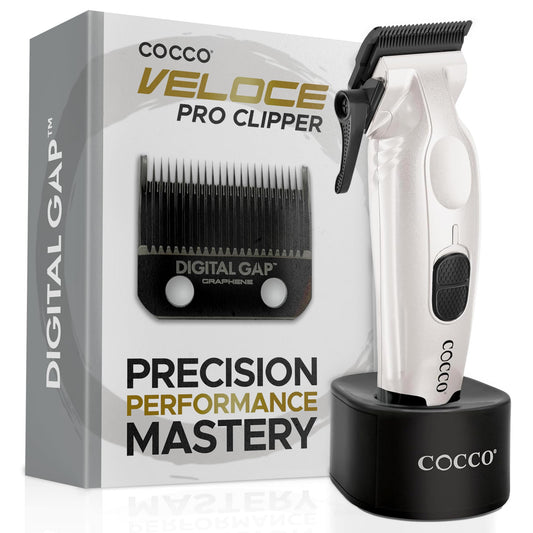 Cocco Veloce Pro Clipper, Digital Gap Ambassador Graphene Taper Blade Professional Hair Clippers, High-Torque BLDC Motor, All-Metal, Cordless, Charging Base Included