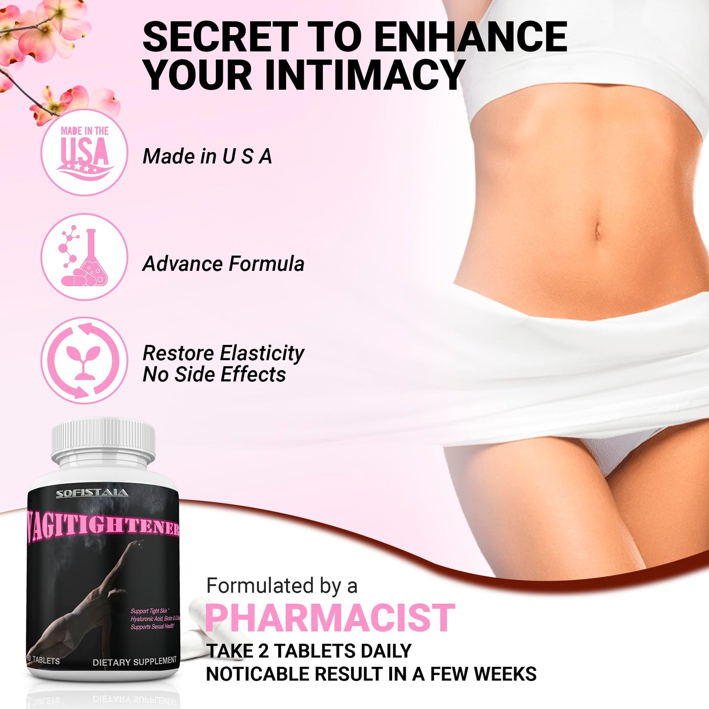 VAGITIGHTENER Natural Vaginal Tightening Pills - Rejuvenation, Lubrication, Tight - 60 Tablets
