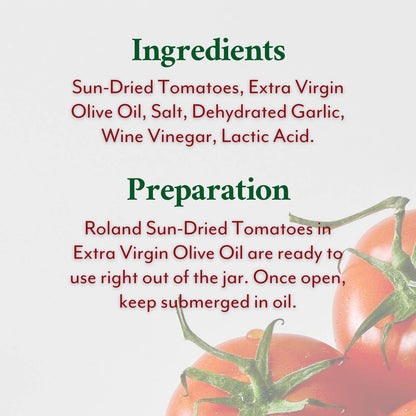 Roland Foods Sun Dried Tomatoes in Extra Virgin Olive Oil, 3 Ounce Jar, Pack of 4