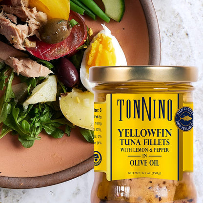 Tonnino Yellowfin Tuna Fish – Lemon Pepper in Olive Oil – Pack of 6 – Alternative to Salmon – Protein Snacks – Ready to Eat Meals