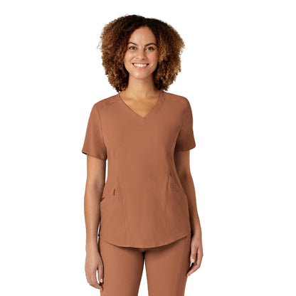 WonderWink Renew Women's V-Neck Scrub Top, Clay, 1X