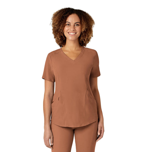 WonderWink Renew Women's V-Neck Scrub Top, Clay, 1X