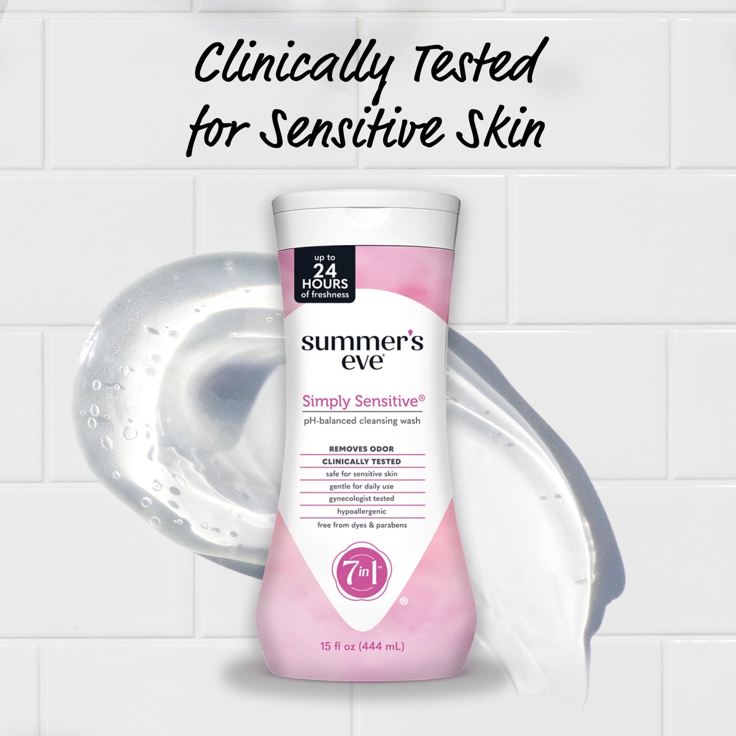 Summer’s Eve Simply Sensitive All-Over Daily Feminine Wash, Gentle pH-Balanced Body Wash for Women, Feminine Care to Remove Vaginal Odor, Gynecologist Tested, 15 Fl Oz, Pack of 3
