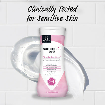 Summer’s Eve Simply Sensitive All-Over Daily Feminine Wash, Gentle pH-Balanced Body Wash for Women, Feminine Care to Remove Vaginal Odor, Gynecologist Tested, 15 Fl Oz, Pack of 3