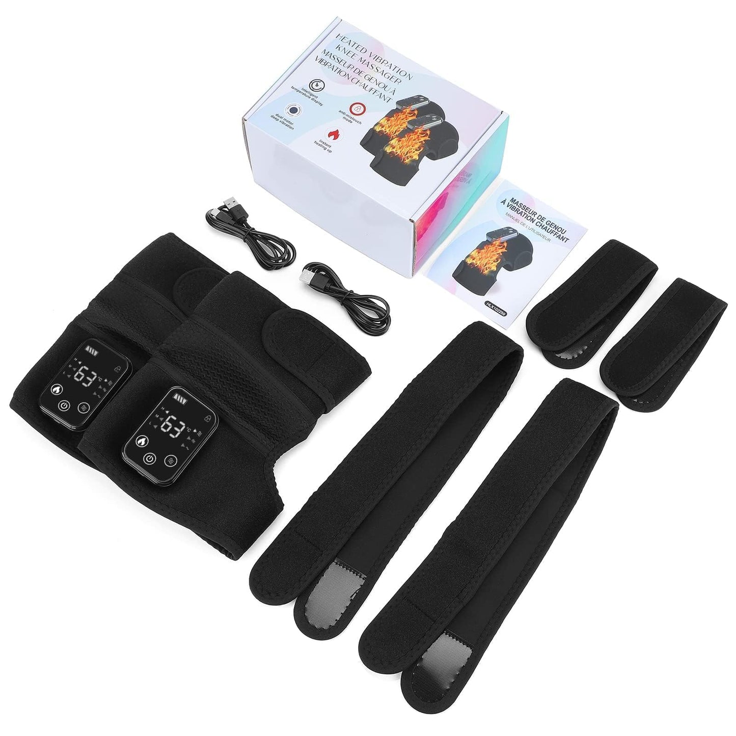NORTHERN BROTHERS 2 Pack Heated Knee Massager with Vibration, Cordless Knee Heating Pad Brace, 3 Heat Levels, 5000mAh Rechargeable, Adjustable for Knee Shoulder Elbow