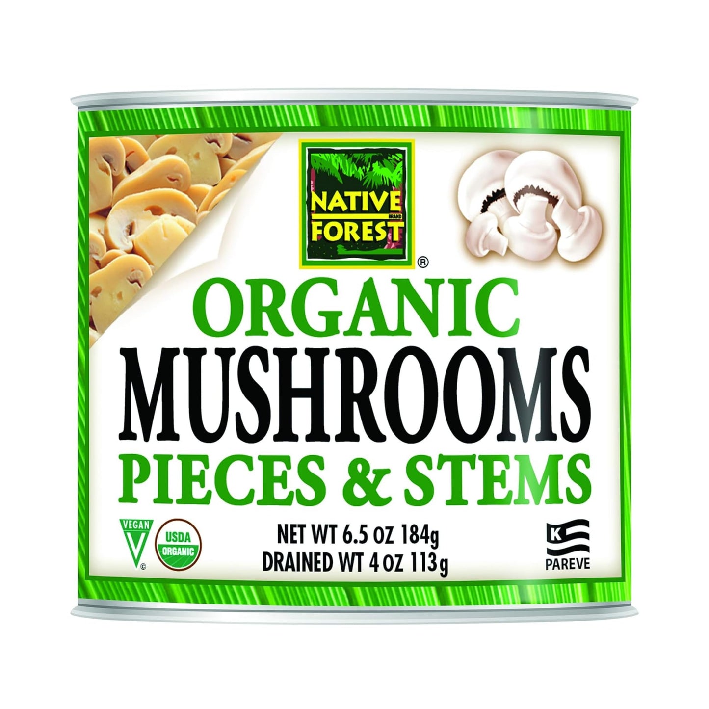 Native Forest Organic Mushrooms Pieces & Stems - Canned Mushrooms, Low Fat, Low Calories, Non-GMO Project Verified, USDA Organic - 6.5 Oz (Pack of 12)