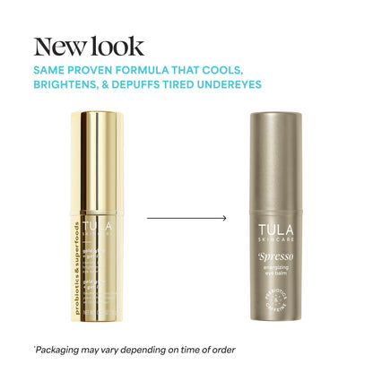 TULA Skin Care ‘Spresso Energizing Eye Balm, Gold Glow - Energizing & Hydrating Caffeine Under Eye Treatment for Dark Circles, Portable and Perfect to Use On-the-go, 0.35 oz.