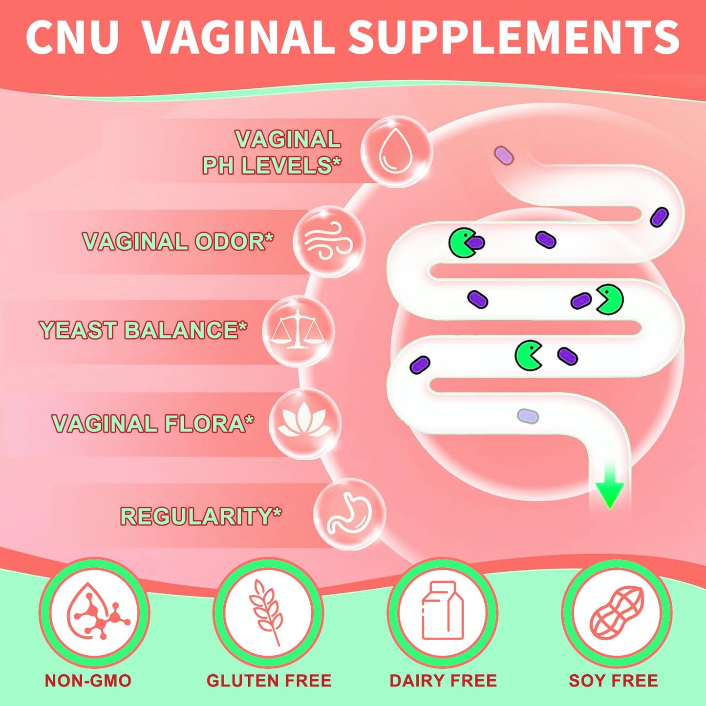 Ruolai Women's Vaginal- pH Balance & Prebiotics with Lactobacillus - Promote Healthy Vaginal Flora & Vaginal Odor,60 Count