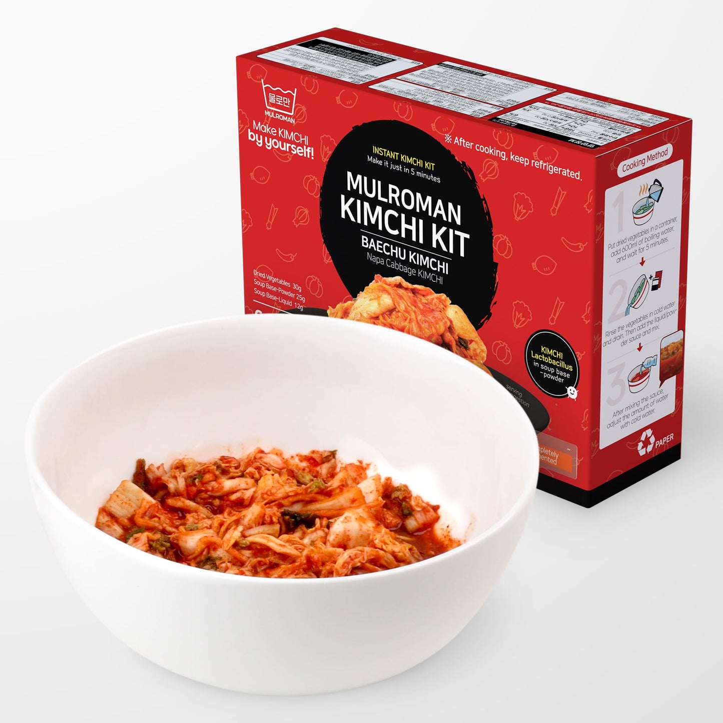 Mulroman Instant Kimchi Kit, Instant Napa Cabbage Kimchi, 6 Servings 350g After Cooking, Make in Just 5 Minutes