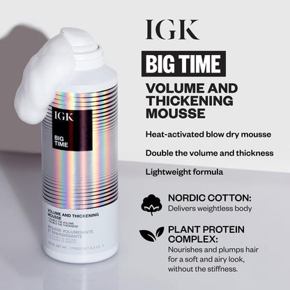 IGK Volume Kit Holiday 2025 – 4-Piece Volumizing Hair Set with NO LIMIT Dry Volume Spray, BODY LANGUAGE Rice Water Mist, PICK ME UP Root Spray & BIG TIME Volume + Thickening Mousse – Full Size