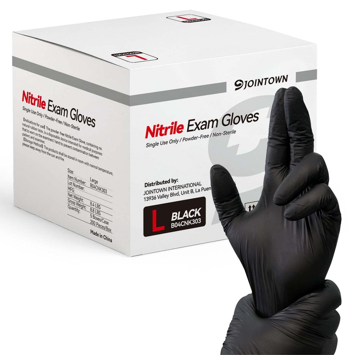 Jointown Nitrile Exam Gloves, Black Medical Gloves Disposable Latex Free Powder-Free For Exam, Food Prep Cleaning, Large Case of 1000, L