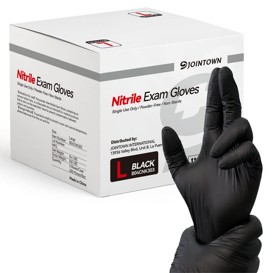 Jointown Nitrile Exam Gloves, Black Medical Gloves Disposable Latex Free Powder-Free For Exam, Food Prep Cleaning, Large Case of 1000, L