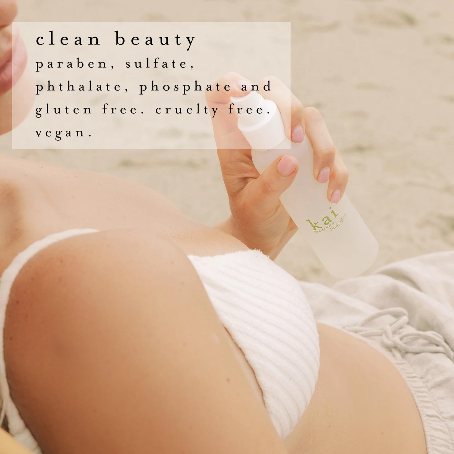 kai body glow, 4 Fl Oz, dry body oil with jojoba, chamomile, cucumber extracts, moisturizes and leaves a radiant glow with a fresh + clean fragrance, vegan, cruelty free, made in the usa